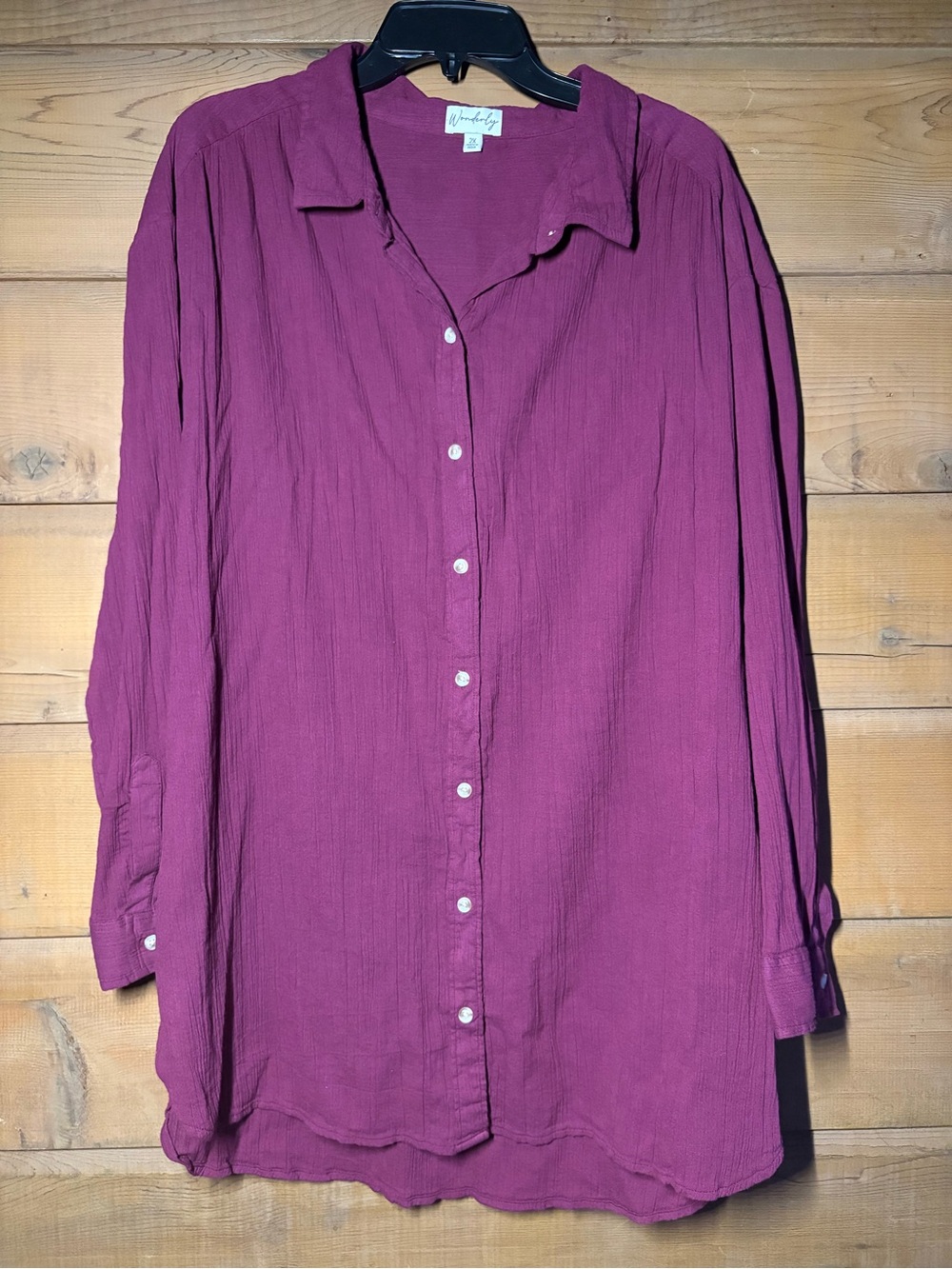Wonderly Purple Button Down Shirt- Size 2X- Cotton Lightweight Tunic Top